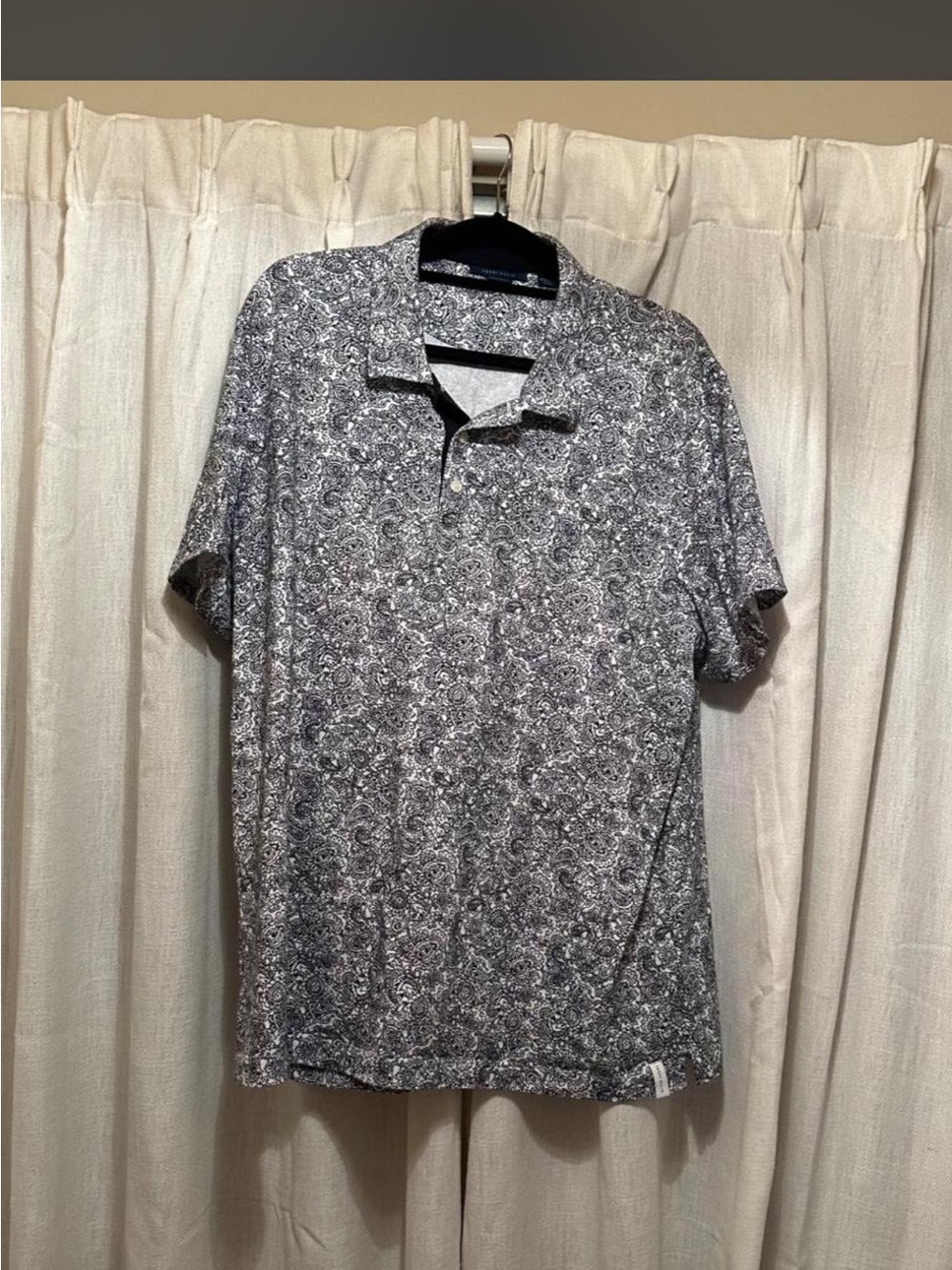 Perry Ellis Short Sleeve Paisley Polo in Black & White